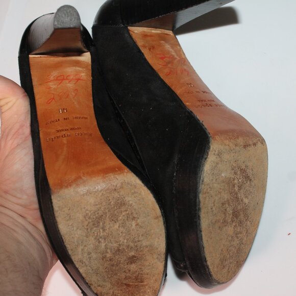 Kate Spade Black Patent Leather Suede Women's Heel open toe Italy‎ Sz 9B *SH - Picture 6 of 7